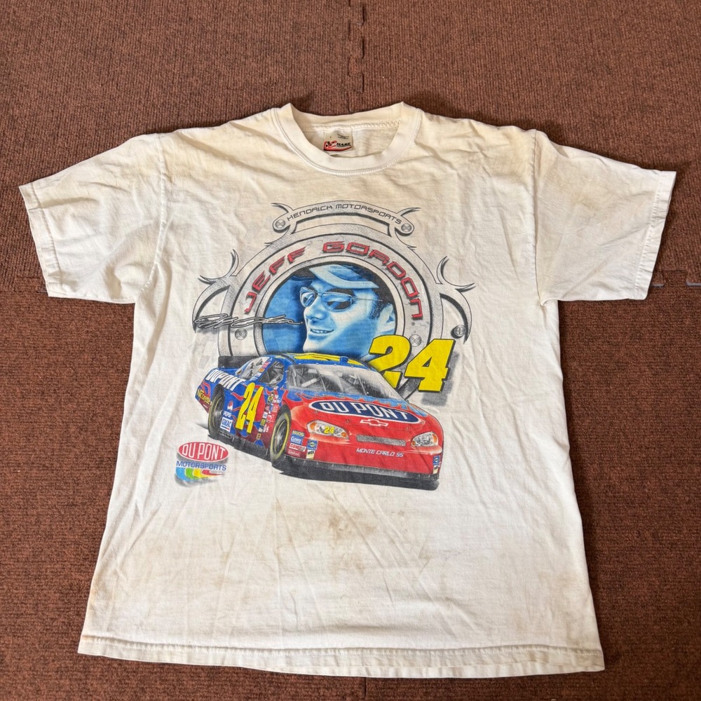 Vintage 2003 Jeff Gordon NASCAR T Shirt Chase Authentics 24 DuPont White Large